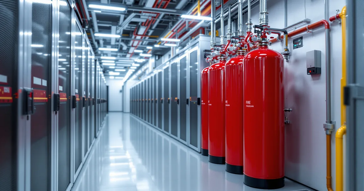 Stałe urządzenie gaśnicze gazowe SUG z butlami w serwerowni data center